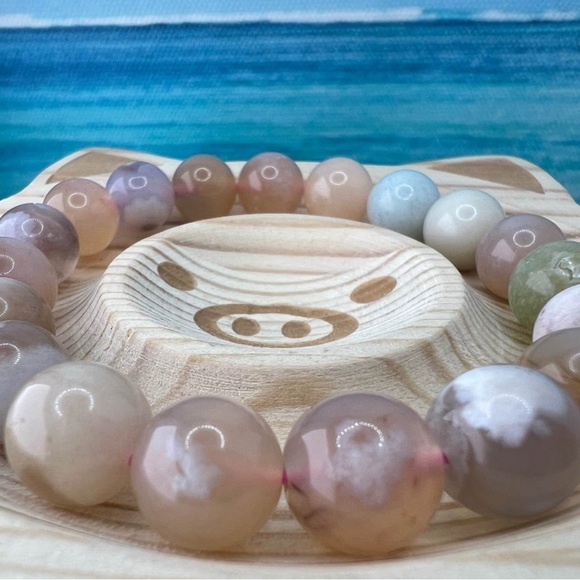 27G Natural 10MM Flower Agate Beaded Bracelet Reiki Crystal 6” Cream Quartz - Picture 5 of 10